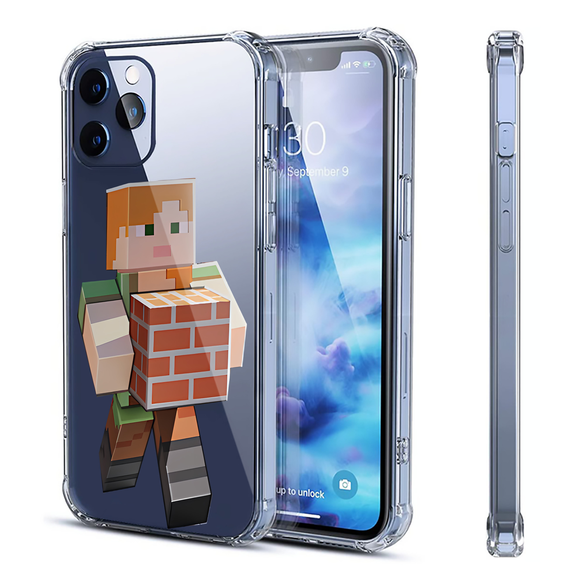 （画像用） マインクラフト ブロックの世界 Minecraft MC Block world 【iPhone 12シリーズ対応】透明スマホケース（クリアソフトケース）